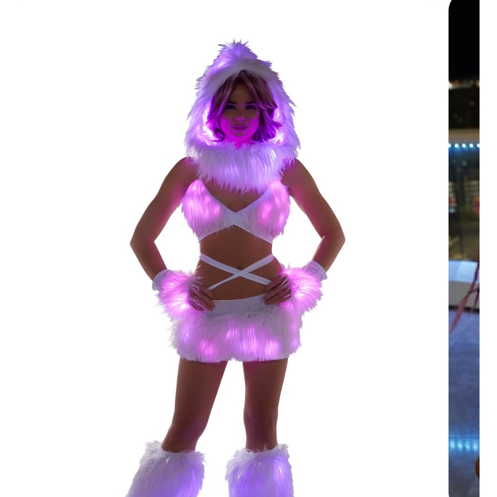Rave fix- Light-Up White Faux Fur lights up pink! Rave outfit for adult